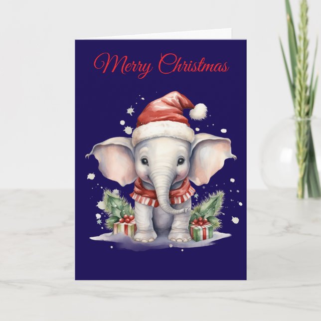 Cute Christmas Elephant Helgkort (Framsida)
