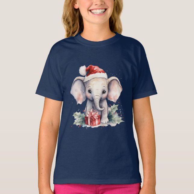 Cute Christmas Elephant T Shirt (Framsida)