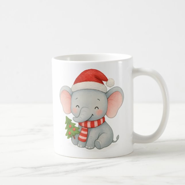 Cute Christmas Elephant with Santa Hat Kaffemugg (Höger)