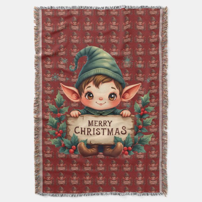 Cute Christmas Elf Holding Merry Sign Red Filt (Framsidan Vertikal)