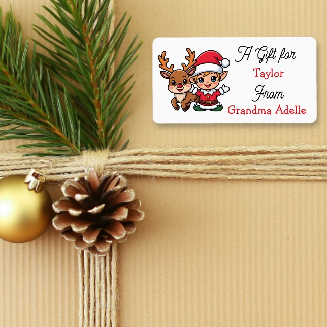 Cute Christmas Elf Personalized to and from Adressetikett (Skapare uppladdad)