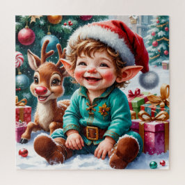 Cute Christmas Elf & Reindeer Pussel