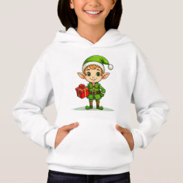 Cute Christmas Elf with Gift – Holiday Hoodie T Shirt