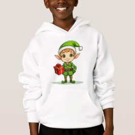 Cute Christmas Elf with Gift – Holiday Hoodie T Shirt