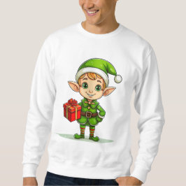 Cute Christmas Elf with Gift – Holiday Sweatshirt
