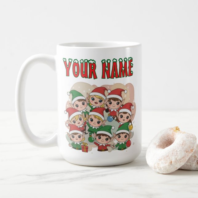 Cute Christmas Elves Squad Cartoon Illustration Kaffemugg (Med munk)