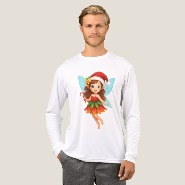 Cute Christmas Fairy Illustration Adorable Holiday T Shirt (Hel framsida)