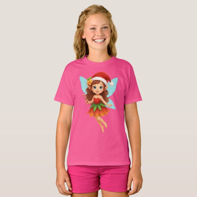 Cute Christmas Fairy Illustration Adorable Holiday T Shirt (Hel framsida)