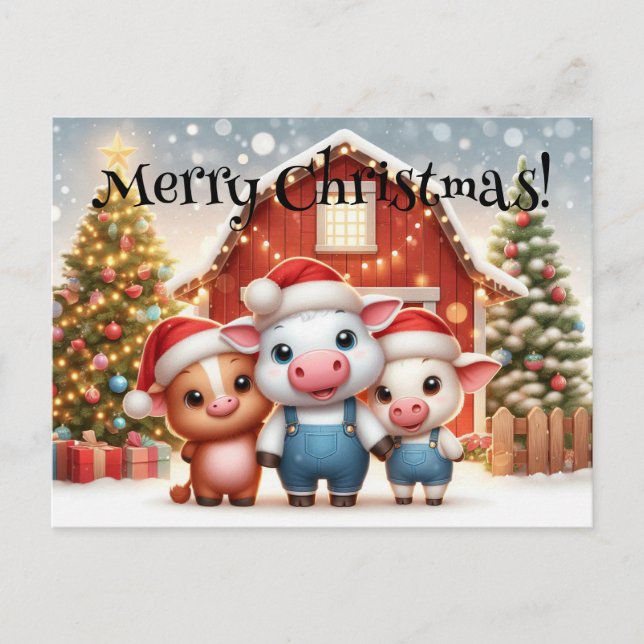 Cute Christmas Farm Animals  Vykort (Framsida)