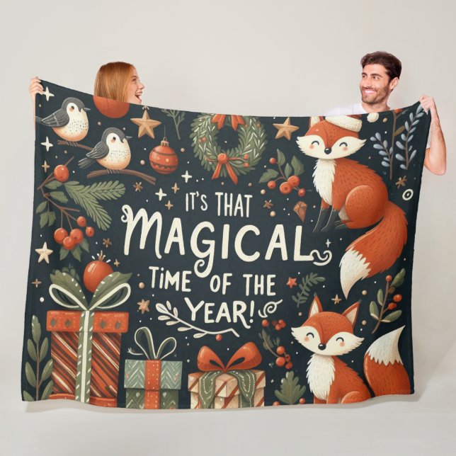 Cute Christmas Foxes and gift boxes Fleecefilt (På plats)