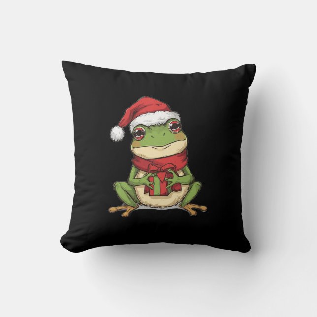 Cute Christmas Frog Sweater - Santa Frog Holding G Kudde (Framsida)