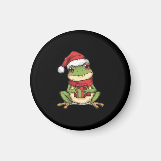 Cute Christmas Frog Sweater - Santa Frog Holding G Magnet (Framsidan)