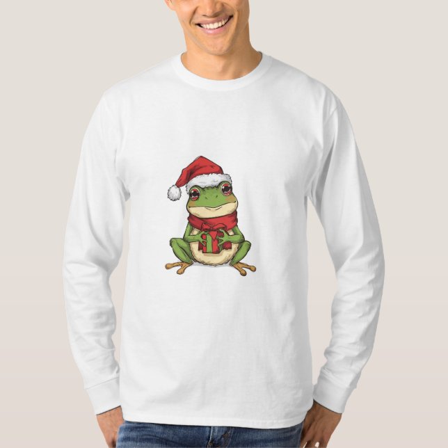 Cute Christmas Frog Sweater - Santa Frog Holding G T Shirt (Framsida)