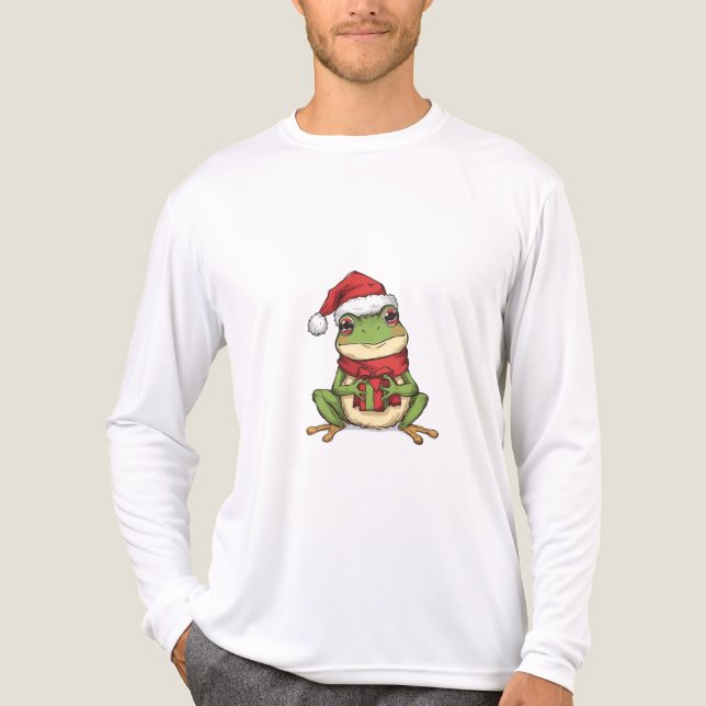 Cute Christmas Frog Sweater - Santa Frog Holding G T Shirt (Framsida)