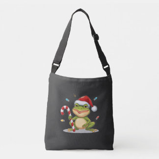 Cute Christmas Frog With Candy Cane - Funny Holida Axelväska