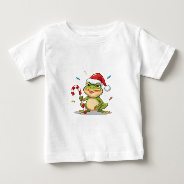 Cute Christmas Frog With Candy Cane - Funny Holida T Shirt (Framsida)