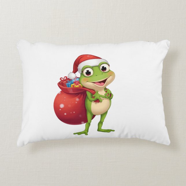Cute Christmas Frog with Gift Bag - Santa Frog Hol Prydnadskudde (Framsidan)