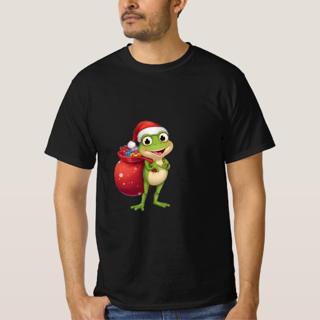 Cute Christmas Frog with Gift Bag - Santa Frog Hol T Shirt (Framsida)