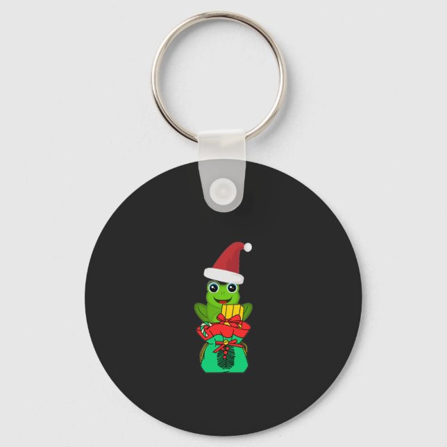 Cute Christmas Frog with Gifts _ Funny Holiday  Nyckelring (Framsida)