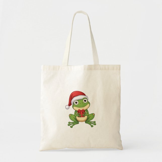 Cute Christmas Frog with Santa Hat and Gift |  Fun Tygkasse (Framsidan)
