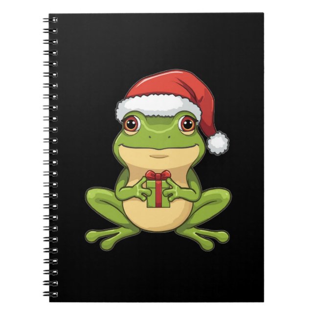 Cute Christmas Frog with Santa Hat Holding  Gift - Anteckningsbok (Framsidan)