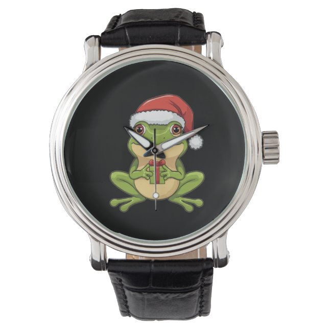 Cute Christmas Frog with Santa Hat Holding  Gift - Armbandsur (Framsida)