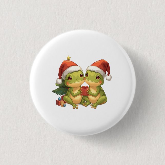 Cute Christmas Frogs Holding Gifts  Adorable Holid Knapp (Framsida)