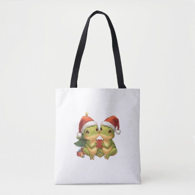 Cute Christmas Frogs Holding Gifts  Adorable Holid Tygkasse (Framsida)