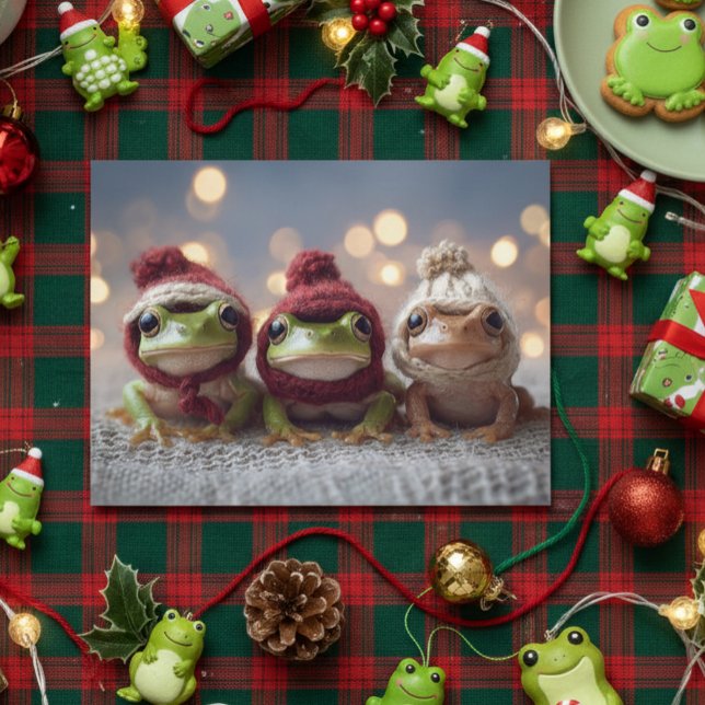 Cute Christmas Frogs Vykort (Skapare uppladdad)