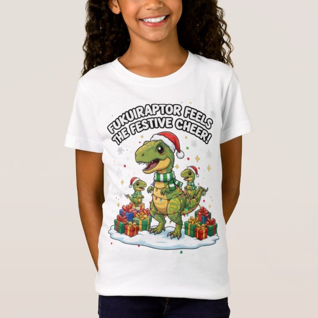 Cute Christmas Fukuiraptor Family – Festive Dino C T Shirt (Framsida)