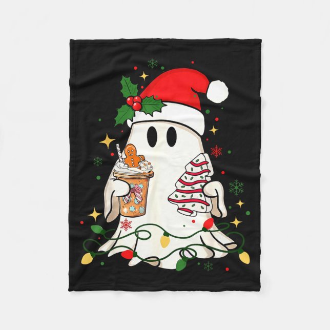 Cute Christmas Ghost Coffee Tree Cake Xmas Lights  Fleecefilt (Framsidan)