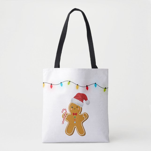 Cute Christmas Gingerbread Man Tote Bag Tygkasse (Framsida)