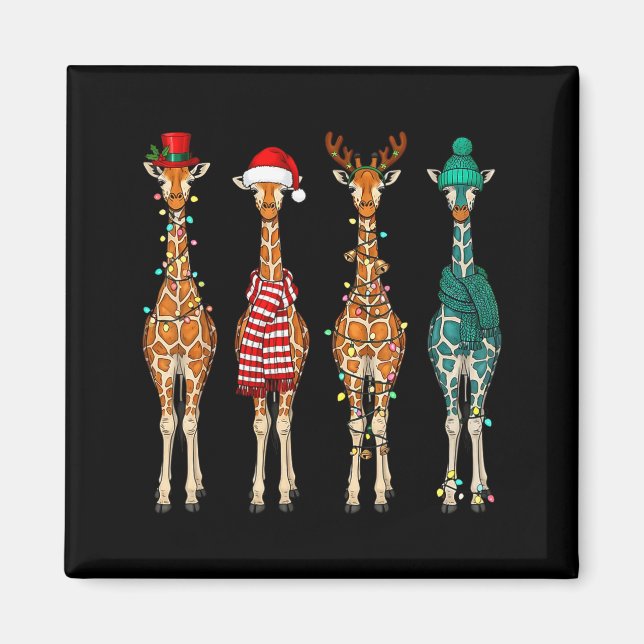Cute Christmas Giraffe Funny Animal Lover Gift Kid Magnet (Framsidan)
