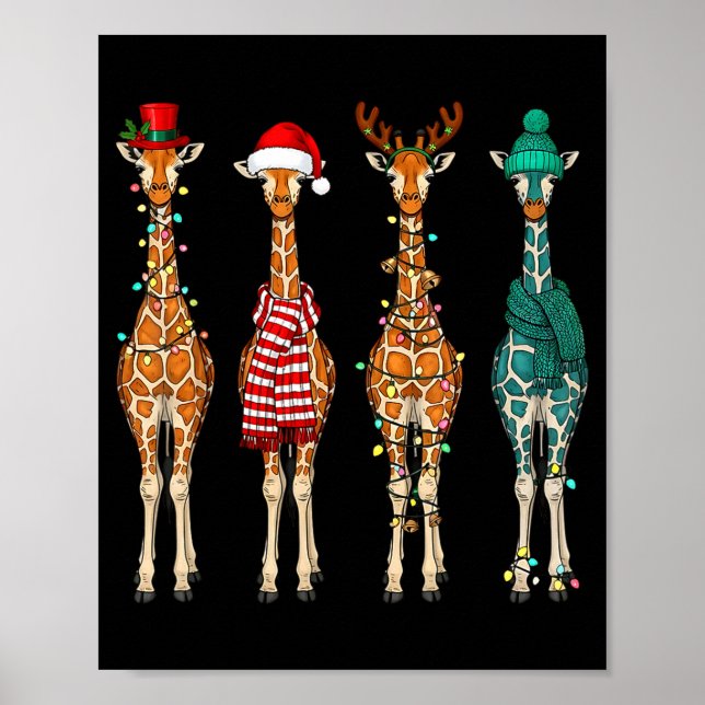 Cute Christmas Giraffe Funny Animal Lover Gift Kid Poster (Framsidan)