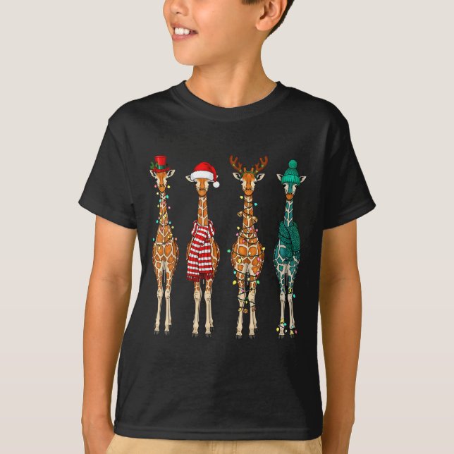 Cute Christmas Giraffe Funny Animal Lover Gift Kid T Shirt (Framsida)