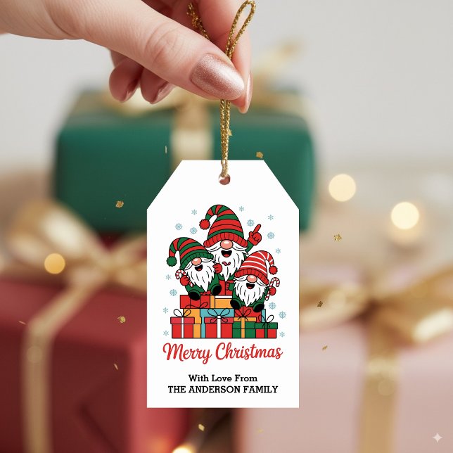 Cute Christmas Gnome Family Personalized  Presentetikett (Cute Christmas Gnome Family Personalized  Gift Tags)