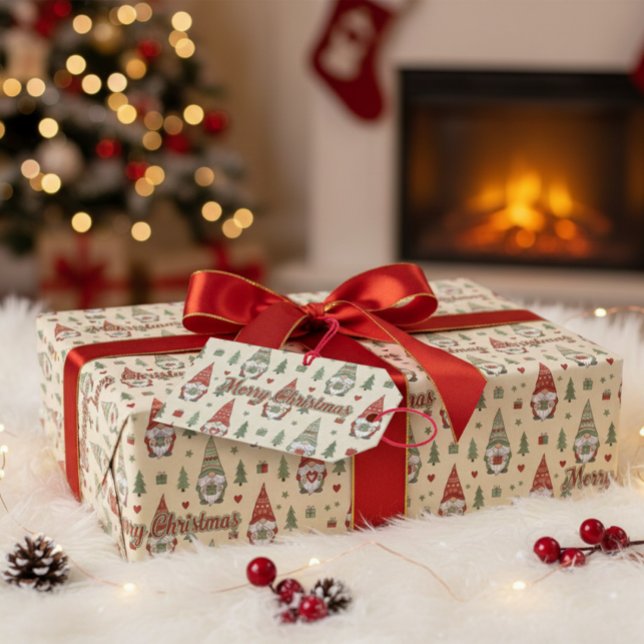 Cute Christmas Gnome Gift Tag Presentetikett (Skapare uppladdad)