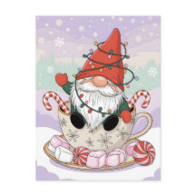 Cute Christmas Gnome in a Teacup Cartoon