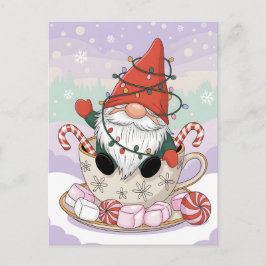 Cute Christmas Gnome in a Teacup Cartoon Vykort