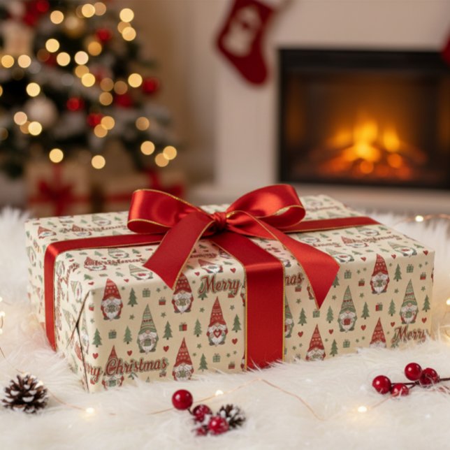 Cute Christmas Gnome Pattern Wrapping Paper Presentpapper (Skapare uppladdad)