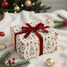 Cute Christmas Gnome Pattern Wrapping Paper Presentpapper