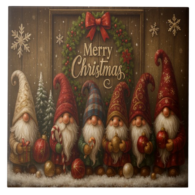 Cute Christmas Gnomes Merry Kakelplatta (Framsidan)