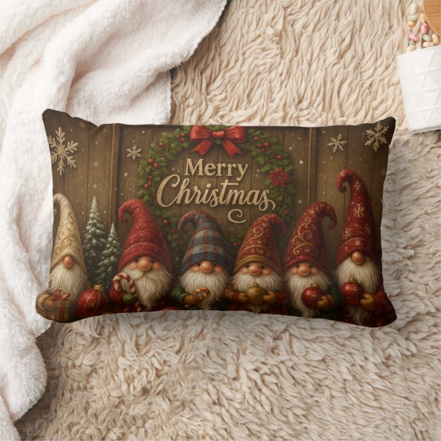 Cute Christmas Gnomes Merry Lumbarkudde (Filt)