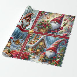 Cute Christmas Gnomes Wrapping Paper with Text Presentpapper