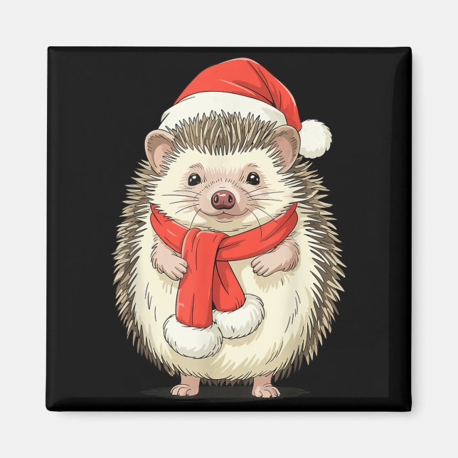 Cute Christmas Hedgehog Santa  Magnet (Framsidan)