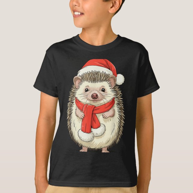 Cute Christmas Hedgehog Santa  T Shirt (Framsida)