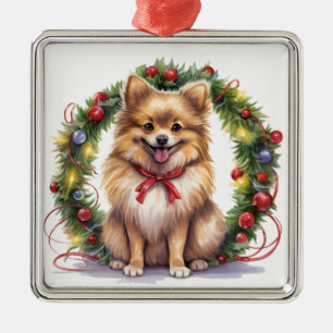 CUTE CHRISTMAS HELGDAG POMERANIAN HUND & WREATH JULGRANSPRYDNAD METALL