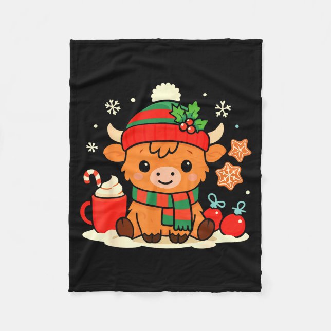 Cute Christmas Highland Cow Heifer Xmas Farm Anima Fleecefilt (Framsidan)