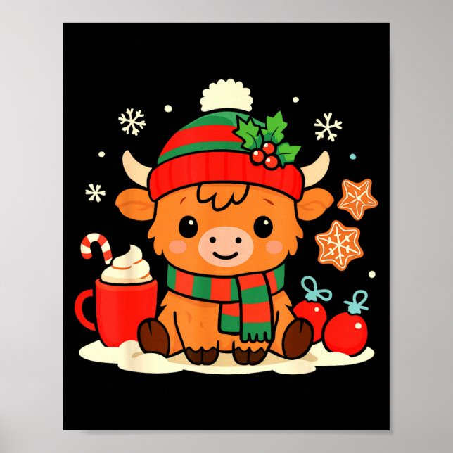 Cute Christmas Highland Cow Heifer Xmas Farm Anima Poster (Framsidan)