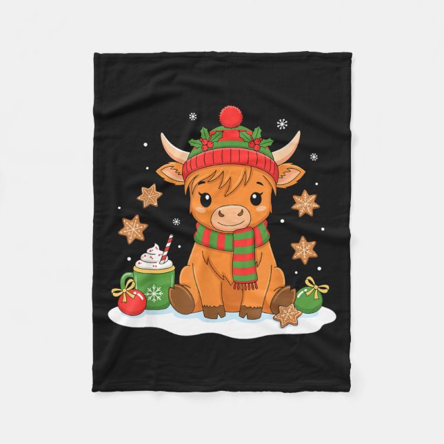 Cute Christmas Highland Cow Lover Xmas Women Farm  Fleecefilt (Framsidan)